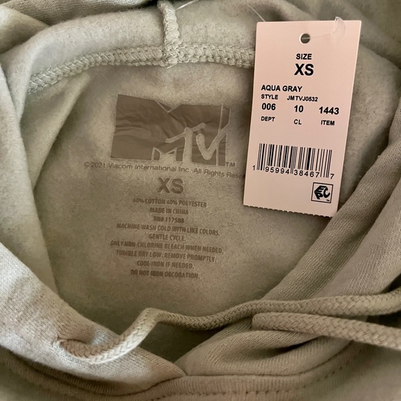 MTV Women Green Music Television Christmas Holiday Hoodie Sweatshirt Top XS NWT - Picture 7 of 8